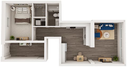 Floor plan for 1 bed, 1 bath, 797 sqft